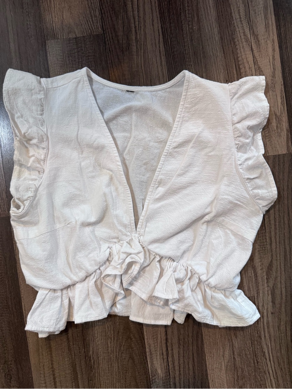 Women's White Ruffle V-Neck Crop Top